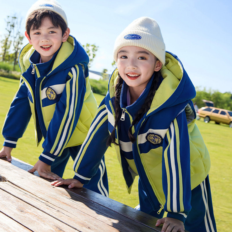 小学生校服棉服秋冬款加厚三件套儿童班服运动套装幼儿园园服马甲