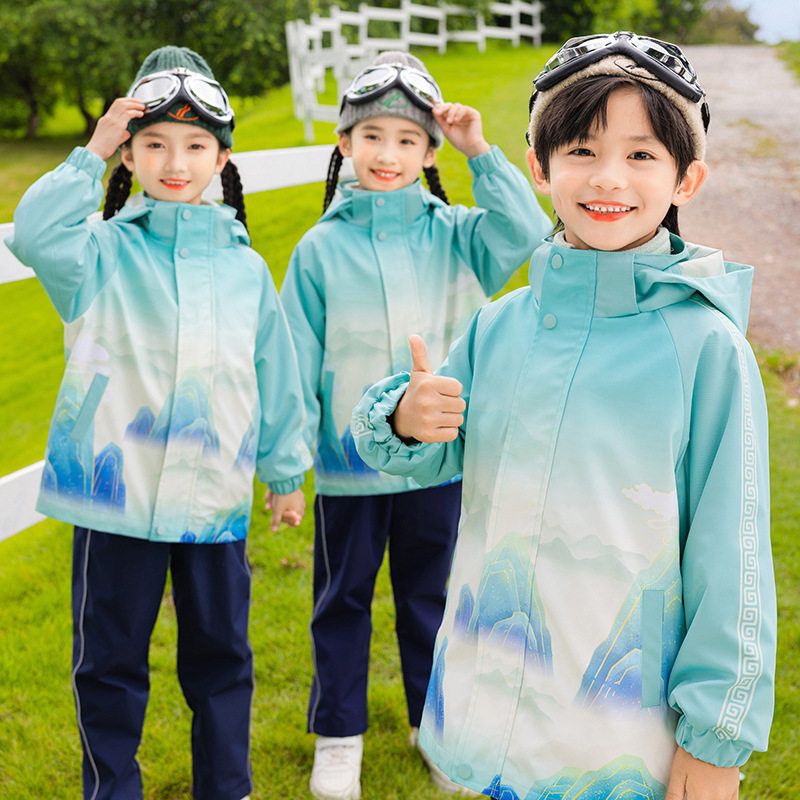 幼儿园园服秋冬装冲锋衣三件套小学生校服春秋中国风运动儿童班服
