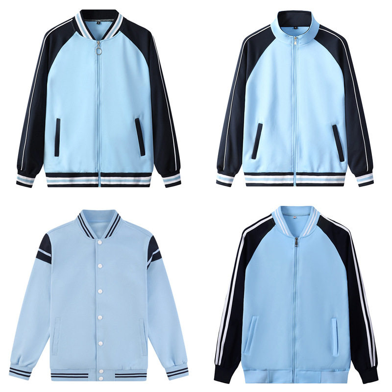 春秋季中小学生校服套装三件套初中生高中蓝白运动服酒红外套上衣