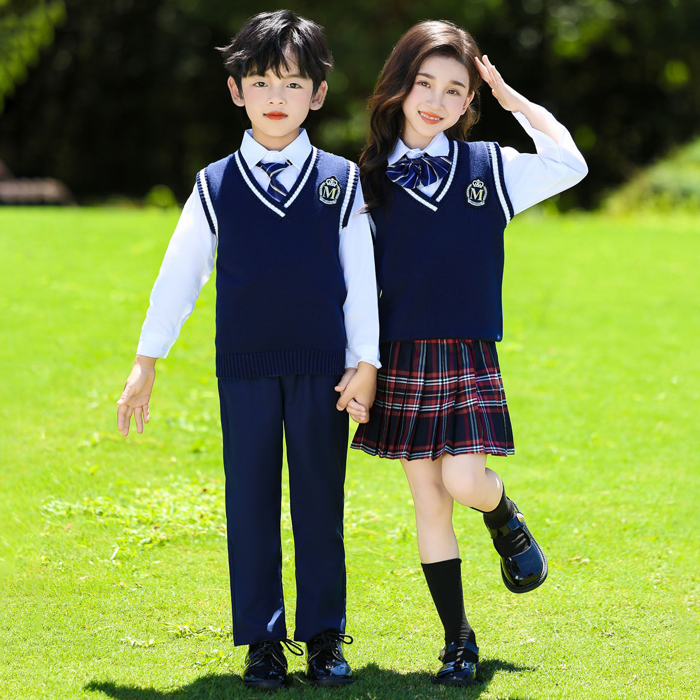 春秋季中小学生校服套装英伦风马甲三件套西装班服儿童幼儿园园服