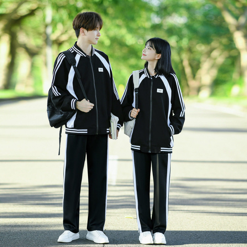 班服三件套学院风黑色棒球服外套小学初高中生秋季运动会校服套装