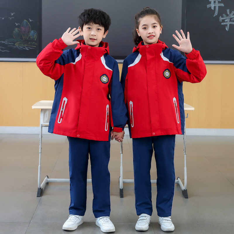 冬季中学生校服套装冲锋衣三件套高中班服加厚外套技术学院运动服