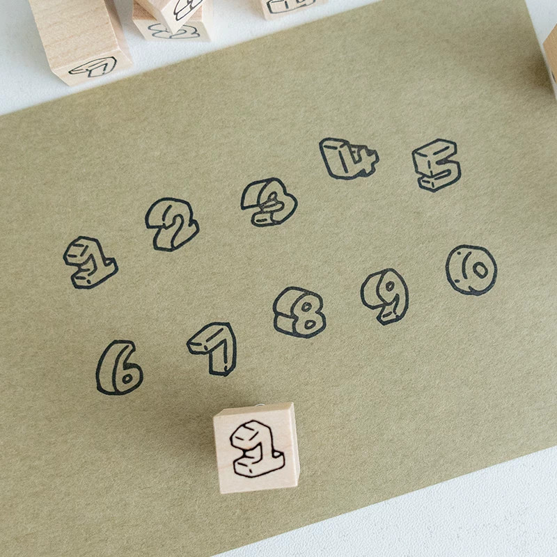 白日几何 立体数字木头印章套组迷你装饰异形年月日图案印章装饰数字手账素材可爱积木头印章计划to do list
