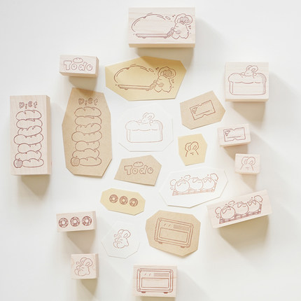 白日几何正品 兔绵绵系列木头印章烘焙教室单枚套组手帐记录可爱原创多款可选印章可爱小动物木质diy印章素材