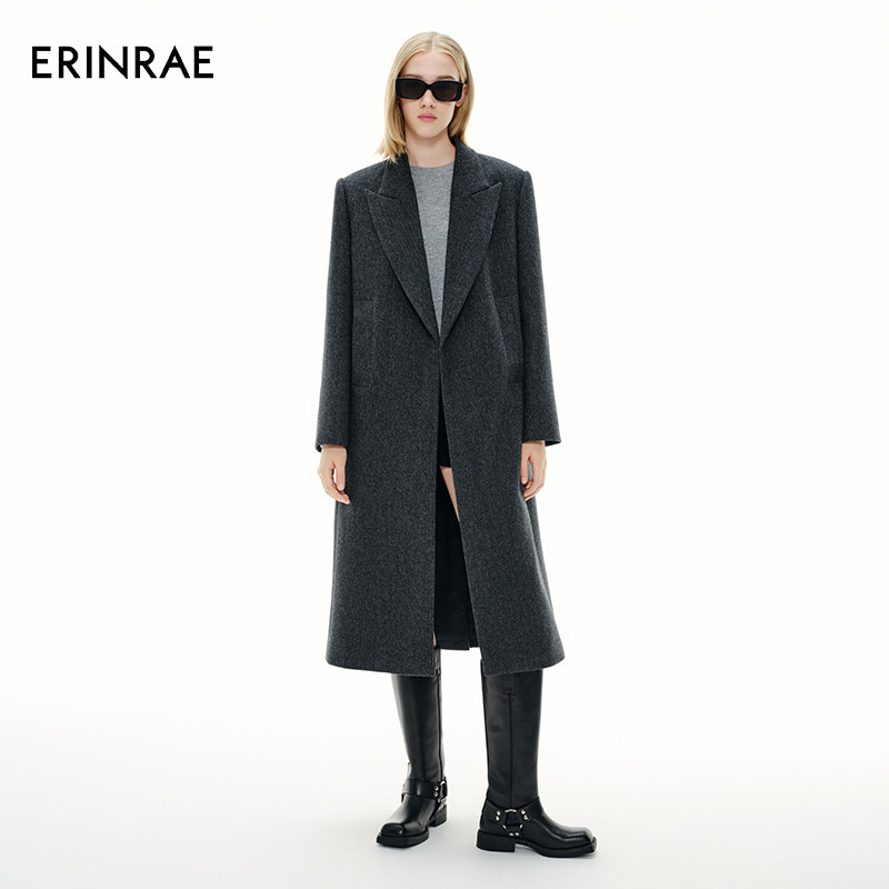 ERINRAE丨秋冬季新品深色系绵羊毛保暖时尚高级感大衣EG464160WO