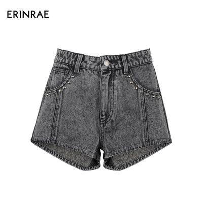 ERINRAE夏季时尚铆钉短裤牛仔裤
