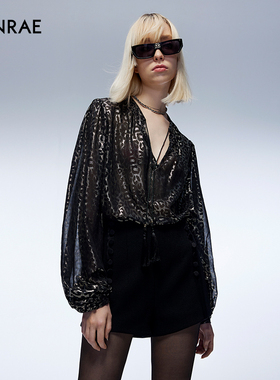 ERINRAE丨法式罩衫金色豹纹设计感时髦抽绳上衣EF316059PL68