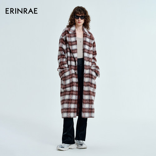 ERINRAE丨冬季新品格纹大衣中长款保暖宽松版型外套EG464029PA25 - 封面