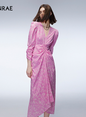 ERINRAE丨夏季桑蚕丝粉紫色超好看优雅长袖连衣裙EF384245SE04