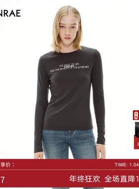 ERINRAE丨法式时尚通勤风百搭圆领灰色长袖T恤EG316436PL26