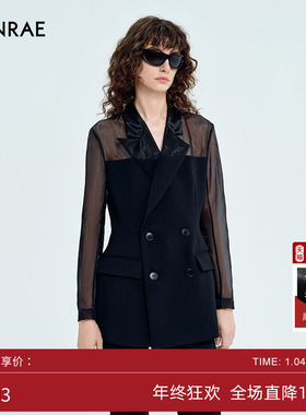 ERINRAE丨秋季新品黑色网纱设计拼接西装外套EG341058PL20