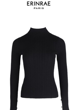 ERINRAE丨秋冬半高领黑色时尚女长袖羊毛针织上衣EF4M1136WO20