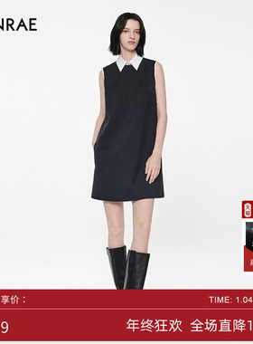 ERINRAE25新品miu系条纹无袖连衣裙假两件短裙EH181213PL21