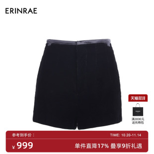 女显瘦裤 黑色休闲百搭神裤 子EF131221VI20 丝绒中腰短裤 ERINRAE