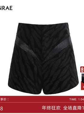 ERINRAE丨黑色烫钻设计短裤高腰轻奢女裤百搭三分裤EF331005PL20