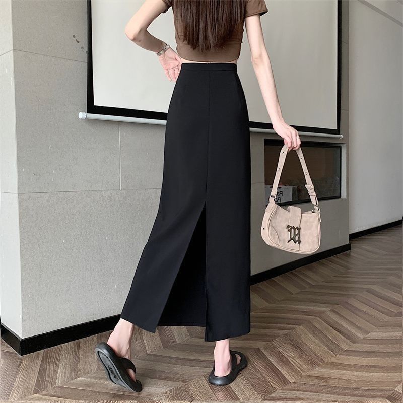 设计感后开叉西装半身裙女春夏