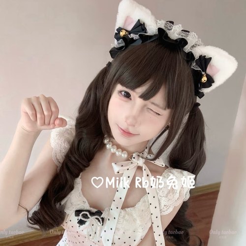 奶兔姬*黑喵女仆/ 可爱手作猫耳发箍洛丽塔cos蕾丝少女Lolita配饰