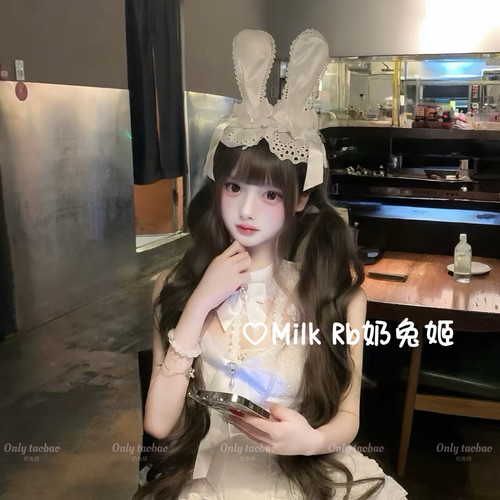 奶兔姬*奶芙小兔/ 可爱蕾丝兔耳朵白色发带lolita头饰甜美kc发饰