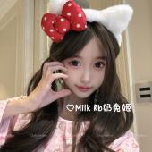 奶兔姬 草莓绒喵 可爱Kitty发箍秋冬毛绒波点蝴蝶结豹纹圣诞发饰