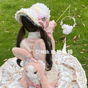 奶兔姬*花嫁少女/ 田园风Lolita帽子洛丽塔汉阳折衷蝴蝶结蕾丝BNT
