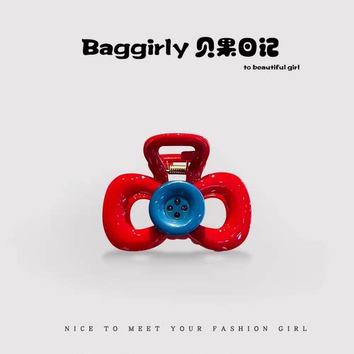 ins纽扣红色蝴蝶结抓夹发卡