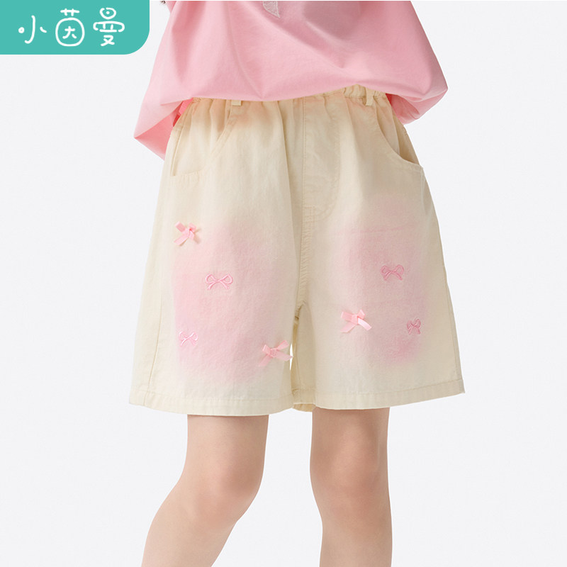 茵曼【粉色蝴蝶结扎染】女童短裤透气舒适26夏季宽松百搭清凉裤子