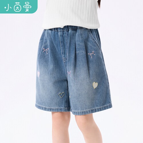 小茵曼童装女童软牛仔短裤薄款彩色刺绣2026夏款款中大童女孩休闲