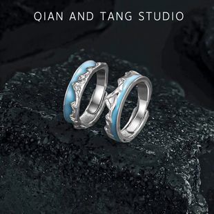 盗墓笔记周边张起灵吴邪对戒戎雪梵铃蓝色珐琅CP戒指镀s925纯银