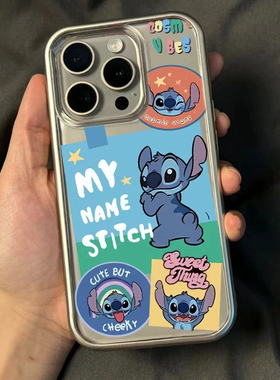 卡通史迪仔适用三星s24ultra手机壳s22+搞怪s20fe大孔a03/m12银色边框a15软壳新款a24透明a51保护套a53/a72