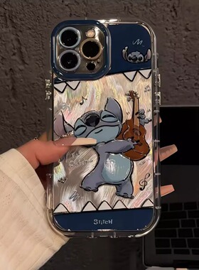 吉他史迪仔适用三星s25+手机壳s24小众s23fe创意a06羽纱a13可爱a15保护套a23防摔a34全包a51/a52s卡通a53/a54