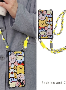 斜挎维尼熊原创适用三星s24ultra手机壳s23+新款a13/a14带挂绳卡通a15黑色a33可背高级感a34/a53趣味防摔a55