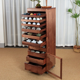 牙科柜实木文玩收纳柜落地黑胡桃木边柜茶水茶具柜evo野望50大人