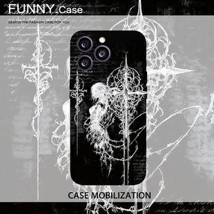 十字架漫画女孩暗黑菲林全包手机壳适用苹果17nova14华为p80mate70pro小米15opporeno9vivo荣耀400iPhone16