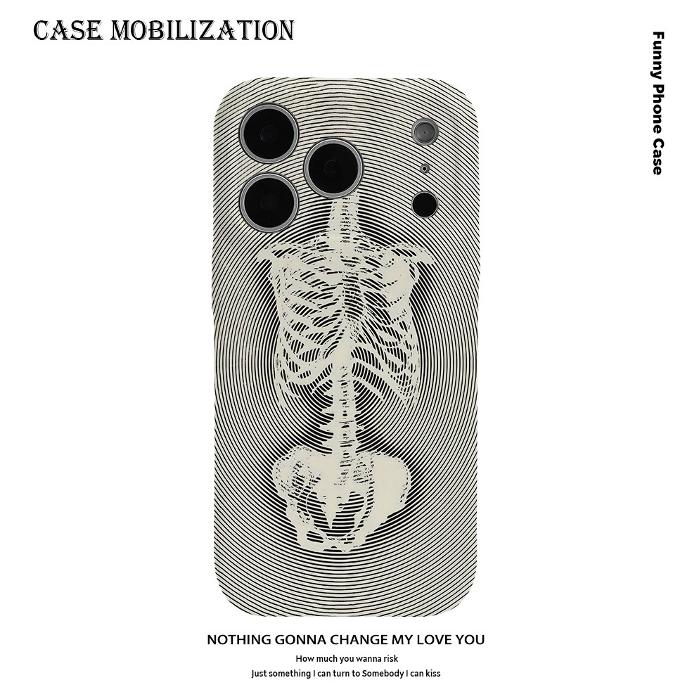 白色波纹线条骷髅艺术菲林全包手机壳适用苹果17nova14华为p80mate70小米17opporen14ovivo荣耀400iPhone16