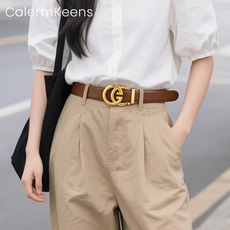 CalermKeens设计感小众腰带女士真皮自动扣复古皮带时尚装饰裤带 - 实物图