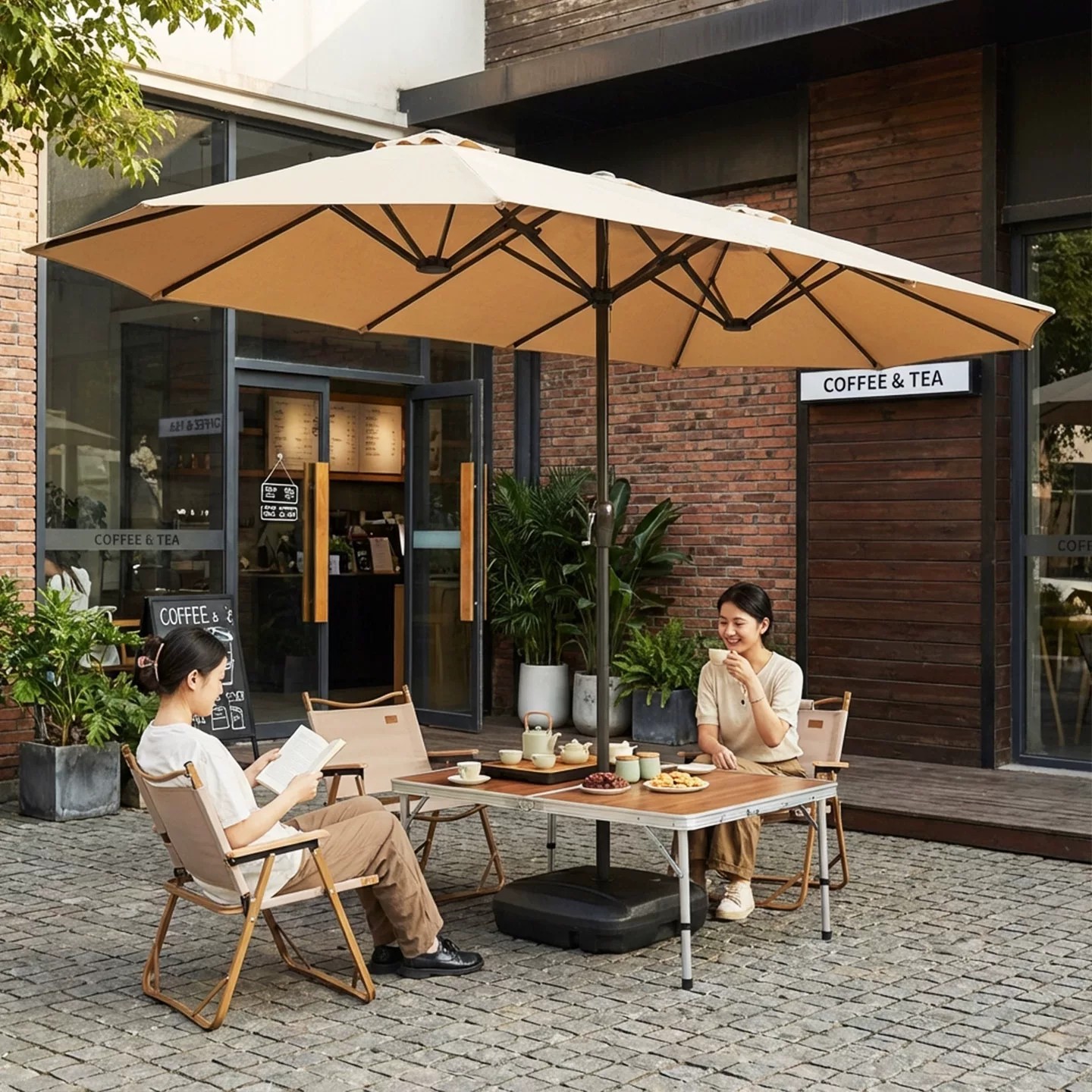 户外遮阳伞庭院大型中柱伞双头伞露台花园店面商用太阳露营三头伞