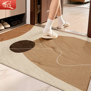 现代简约入户地垫家用门垫防滑几何图案米色棕色客厅地毯