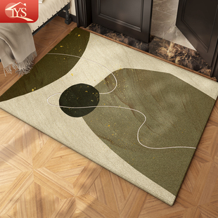 现代简约入户地垫家用门垫防滑几何图案米色棕色客厅地毯