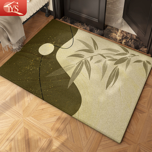 现代简约入户地垫家用门垫防滑几何图案米色棕色客厅地毯