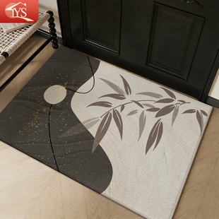 现代简约入户地垫家用门垫防滑几何图案米色棕色客厅地毯