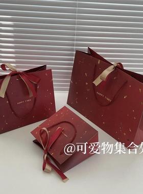 红色喜庆礼品袋结婚伴手礼纸袋子节日礼物手提袋配丝带大号高级感