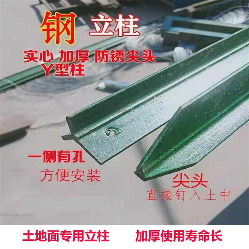 铁丝网柱立柱杆子三角实心尖头加厚Y型防锈围栏固定带孔钢铁柱图片