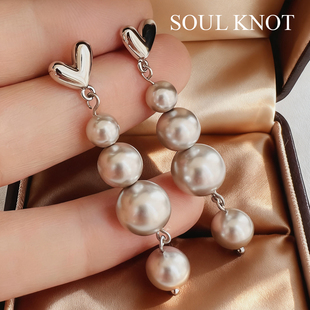 SOUL 爱心真多麻原创设计大气风轻奢长流苏进口珍珠耳环耳钉 KNOT