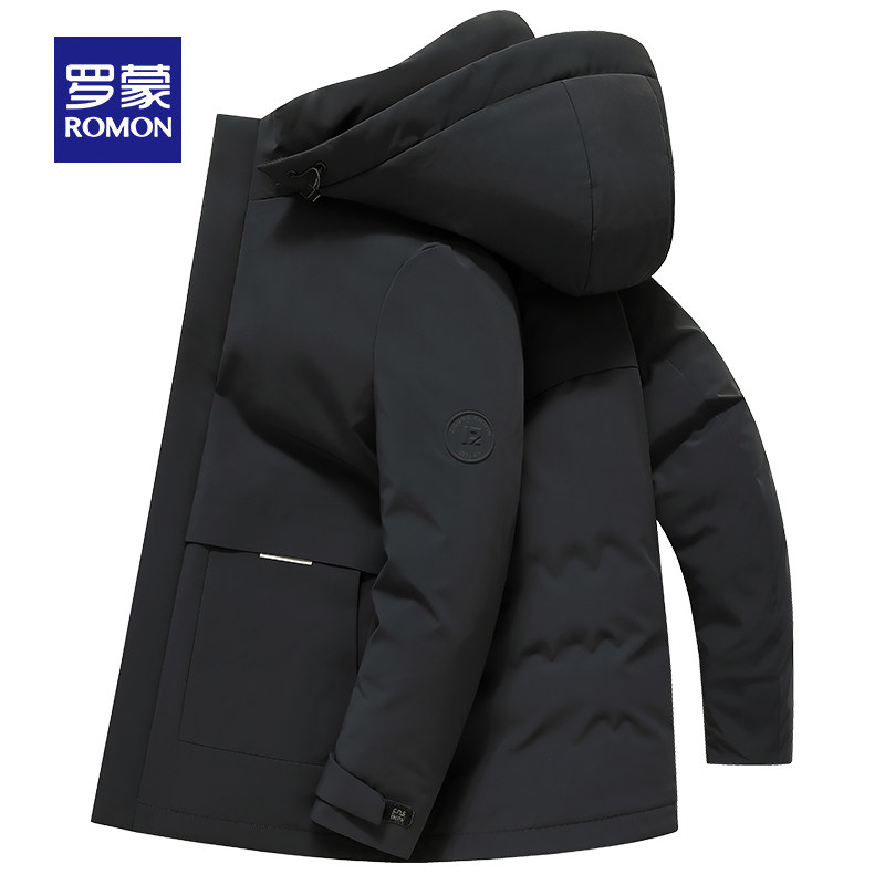 【蓄热科技】罗蒙男士鹅绒羽绒服2023新款商务休闲连帽中长款外套怎么看?