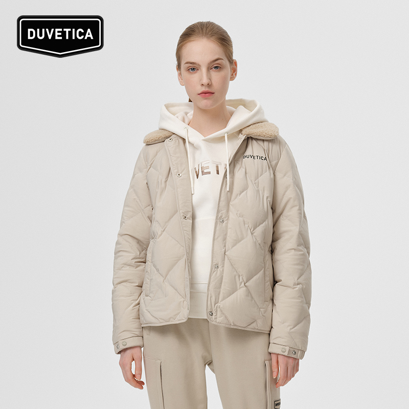DUVETICA女士菱格纹衬衫领羽绒服