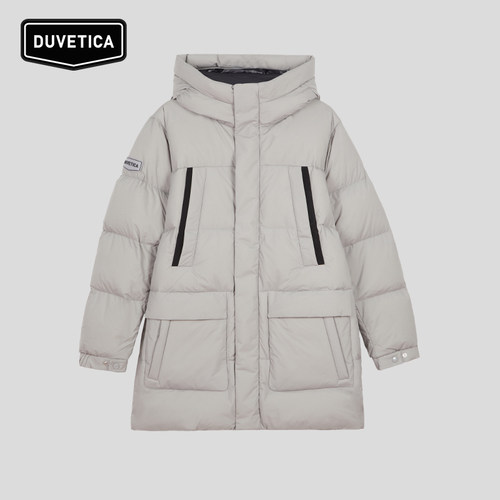 多口袋连帽中长款羽绒服