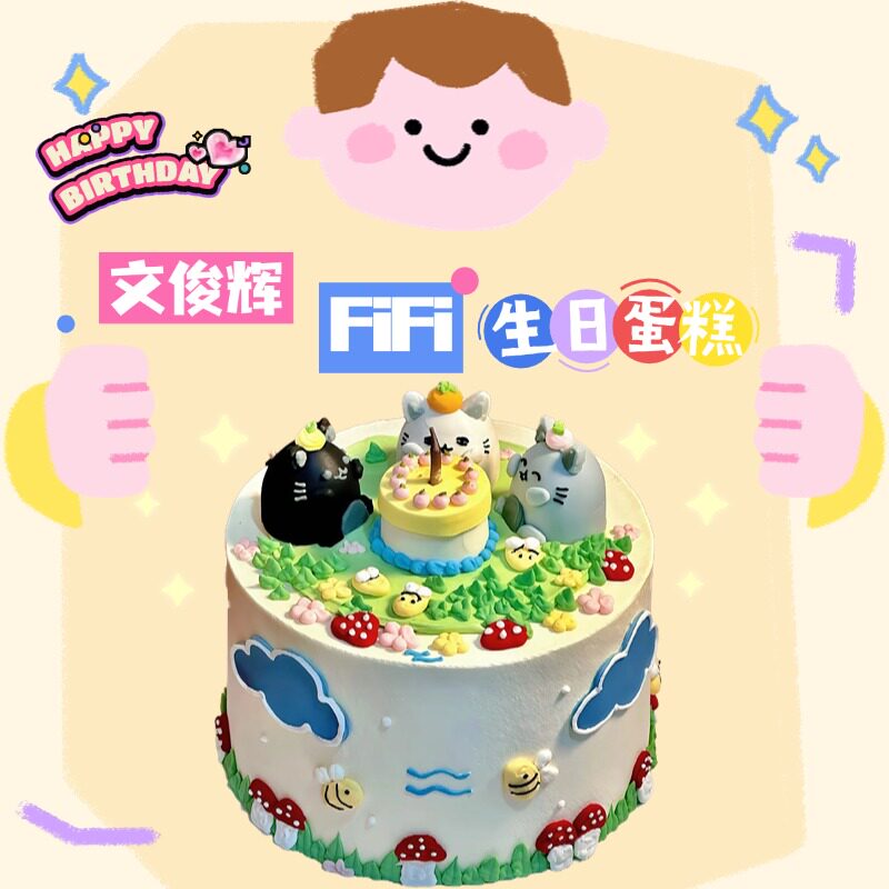 新款文俊辉fifi猫生日蛋糕定制