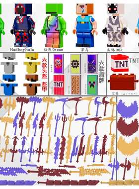 我的世界人仔Dream史蒂夫村民HIM人物武器男孩子益智拼装积木玩具