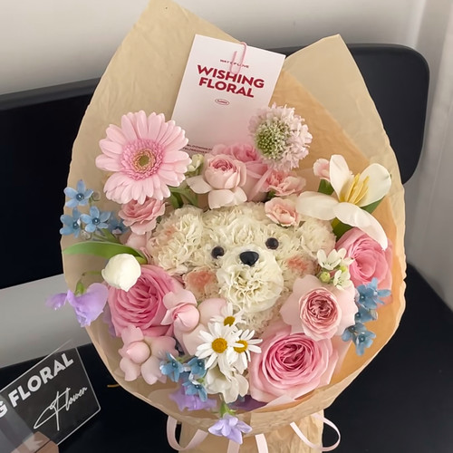 可爱小狗永生花花束生日礼物