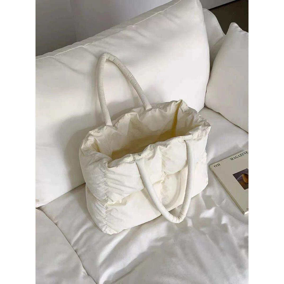 棉服托特包女单肩包大容量学生上课包简约纯色手提通勤包包泡芙包,箱包皮具/热销女包/男包,托特包,淘宝优惠券,粉丝福利购,淘宝优惠卷